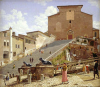 The Marble Staircase which Leads up to S. Maria in Aracoeli in Rome by Christoffer Wilhelm Eckersberg — hand-painted architectural oil painting reproduction on canvas