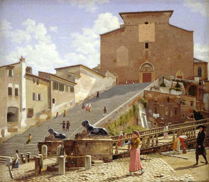 The Marble Staircase which Leads up to S. Maria in Aracoeli in Rome by Christoffer Wilhelm Eckersberg — hand-painted architectural oil painting reproduction on canvas
