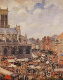 The Market Surrounding the Church of Saint-Jacques, Dieppe by Camille Pissarro — city oil painting wall art, Impressionism
