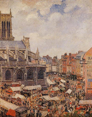 The Market Surrounding the Church of Saint-Jacques, Dieppe - Camille Pissarro