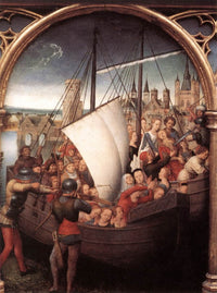 The Martyrdom of Saint Ursula and her companions at Cologne, from The Reliquary of St. Ursula by Hans Memling — hand-painted cultural oil painting reproduction on canvas