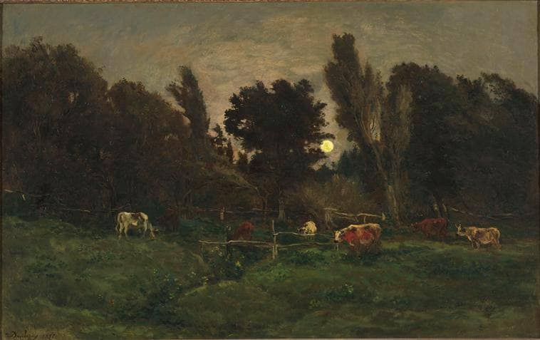 The meadow of graves in Villerville by Charles-Francois Daubigny — hand-painted animal oil painting reproduction on canvas