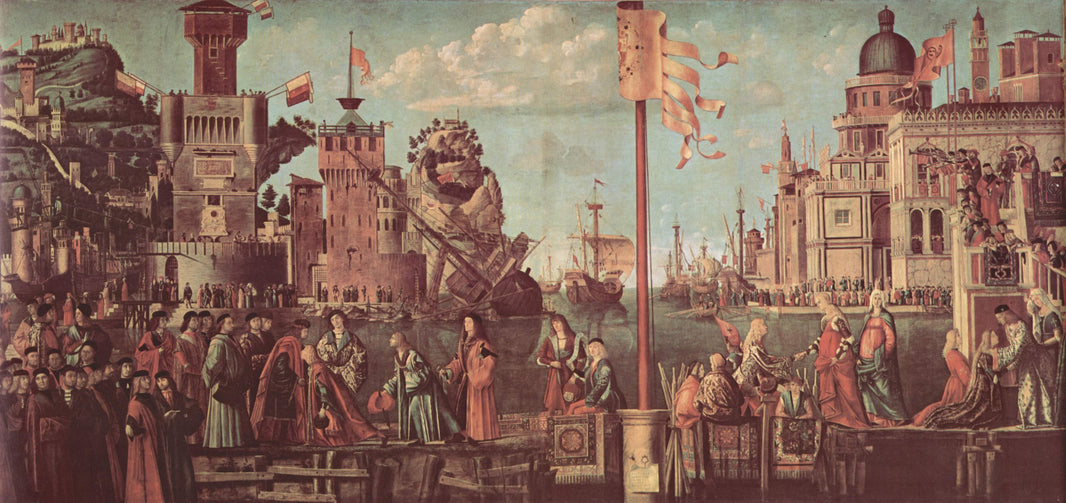 The Meeting of Etherius and Ursula and the Departure of the Pilgrims by Vittore Carpaccio, hand-painted architectural oil painting reproduction on canvas