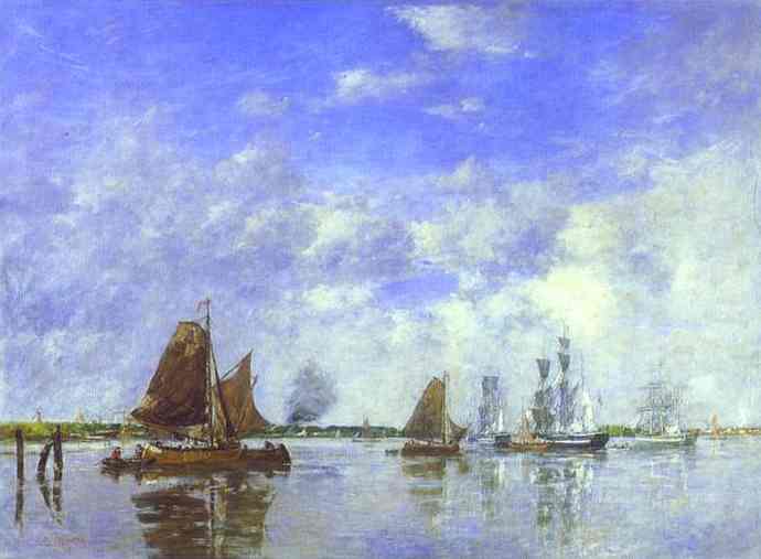 The Meuse at Dordrecht by Eugene Boudin — hand-painted landscape oil painting reproduction on canvas