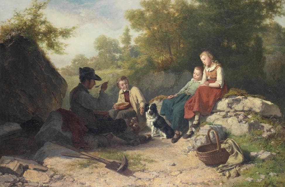 The midday break by Theodore Gerard — hand-painted landscape oil painting reproduction on canvas