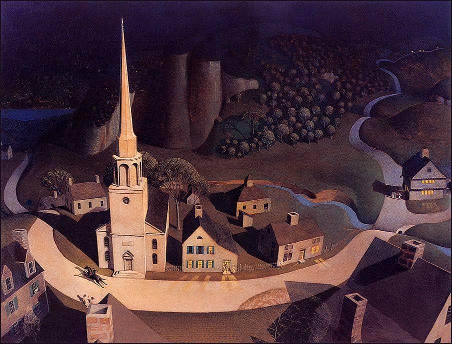 The Midnight Ride of Paul Revere by Grant Wood — hand-painted abstract oil painting reproduction on canvas