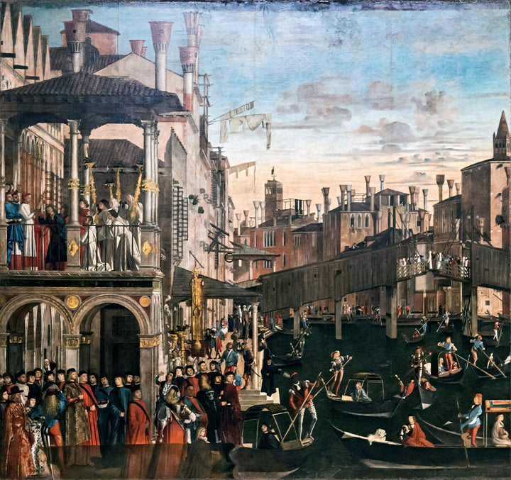 The Miracle of the Relic of the True Cross on the Rialto Bridge by Vittore Carpaccio — hand-painted architectural oil painting reproduction on canvas