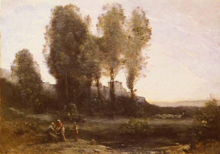 The Monastery Behind the Trees by Camille Corot — hand-painted botanical oil painting reproduction on canvas