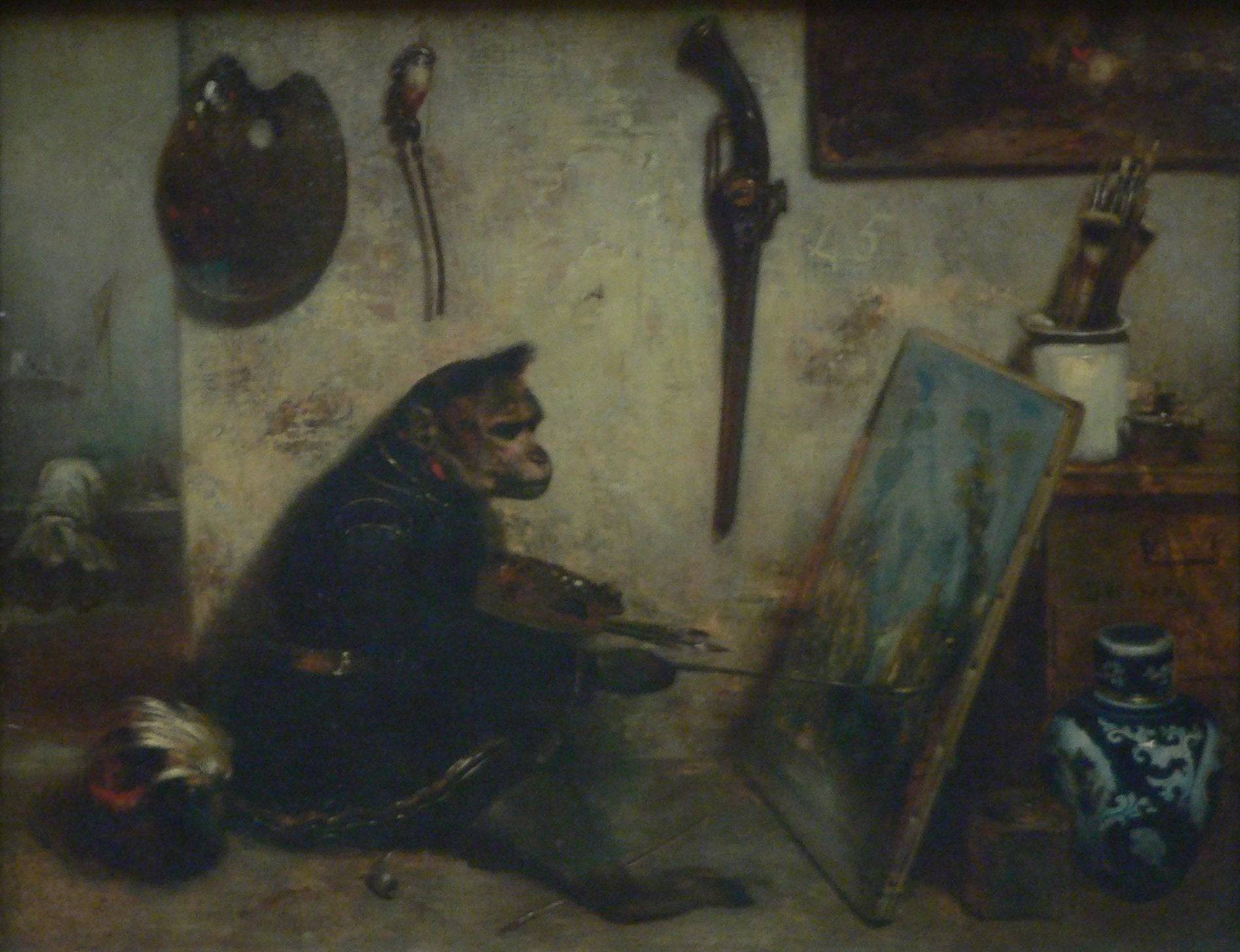 The Monkey-painter (Workshop Interior) - Alexandre-Gabriel Decamps