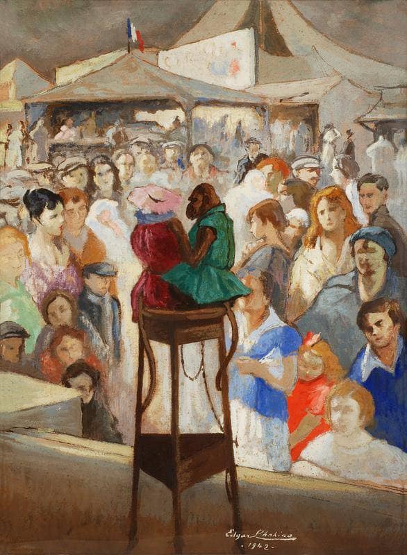 The Monkeys at the Fair by Edgar Chahine — hand-painted portrait oil painting reproduction on canvas