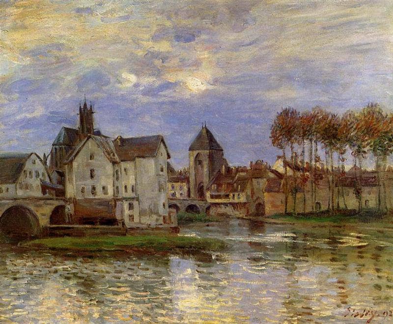 The Moret Bridge at Sunset by Alfred Sisley — hand-painted architectural oil painting reproduction on canvas