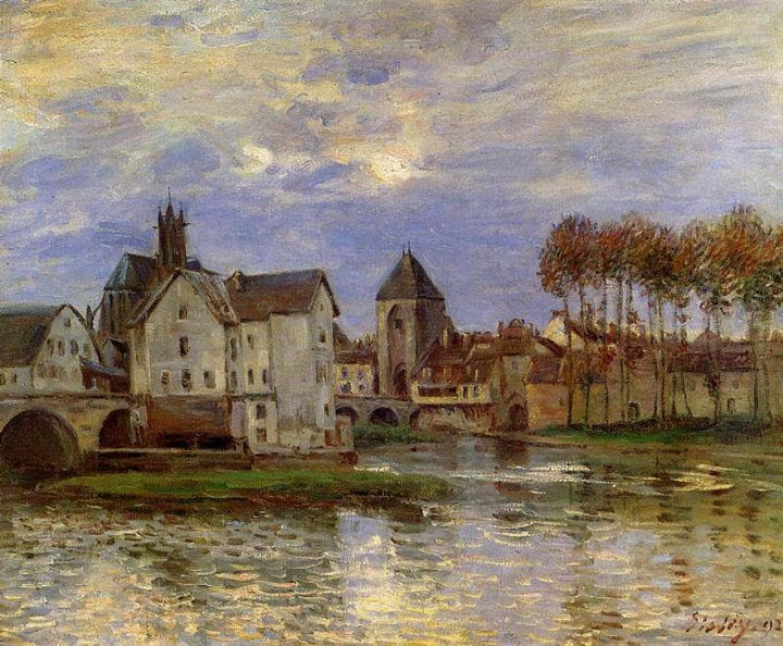The Moret Bridge at Sunset by Alfred Sisley — hand-painted architectural oil painting reproduction on canvas
