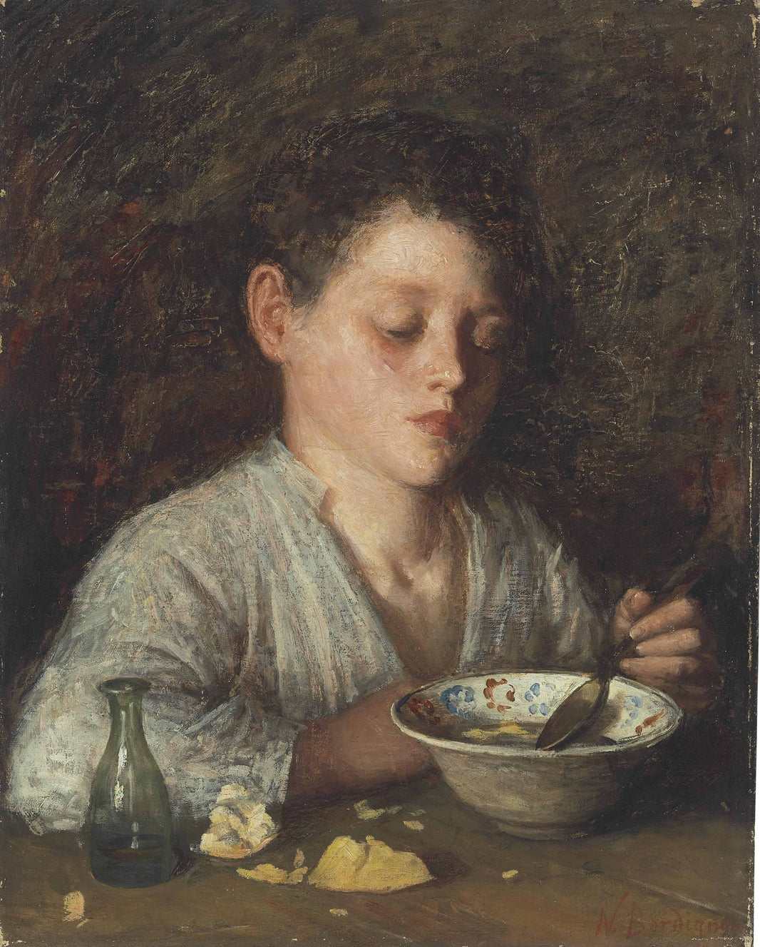 The morning meal by Noè Bordignon — hand-painted portrait oil painting reproduction on canvas