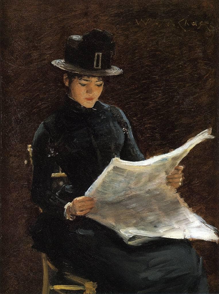 The Morning News by William Merritt Chase — hand-painted portrait oil painting reproduction on canvas