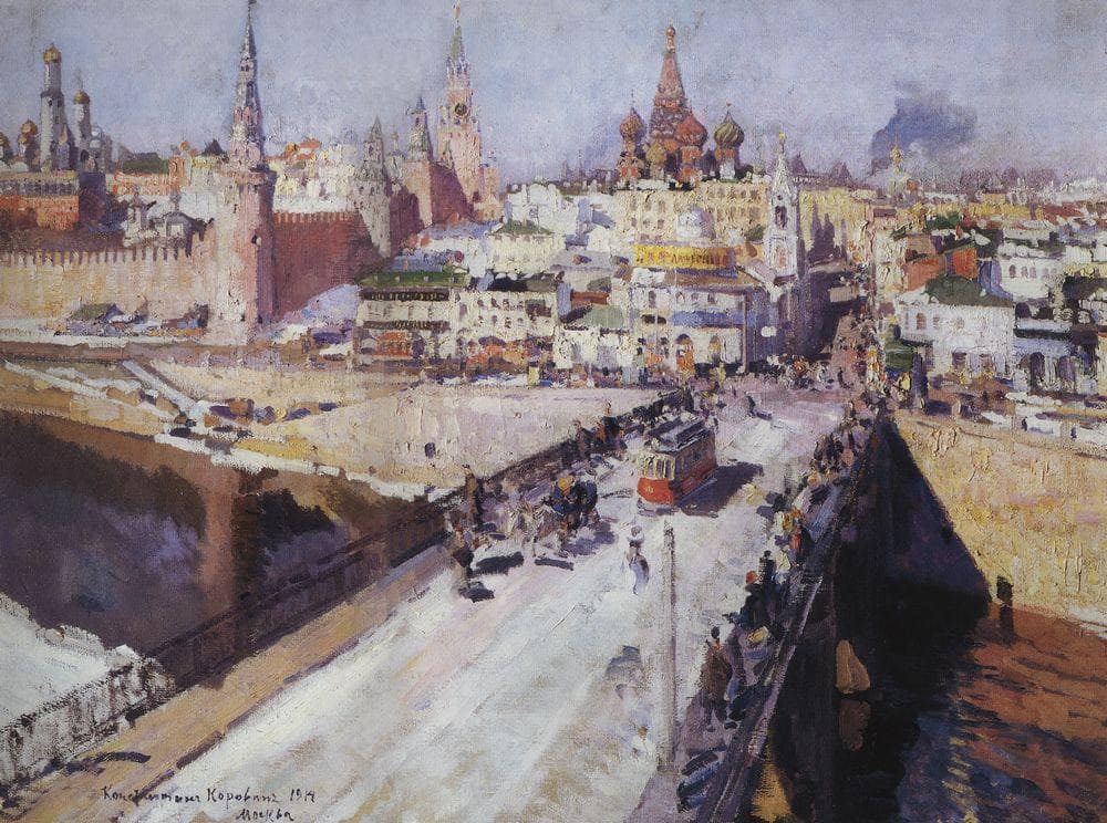 The Moskva River Bridge by Konstantin Korovin — hand-painted architectural oil painting reproduction on canvas