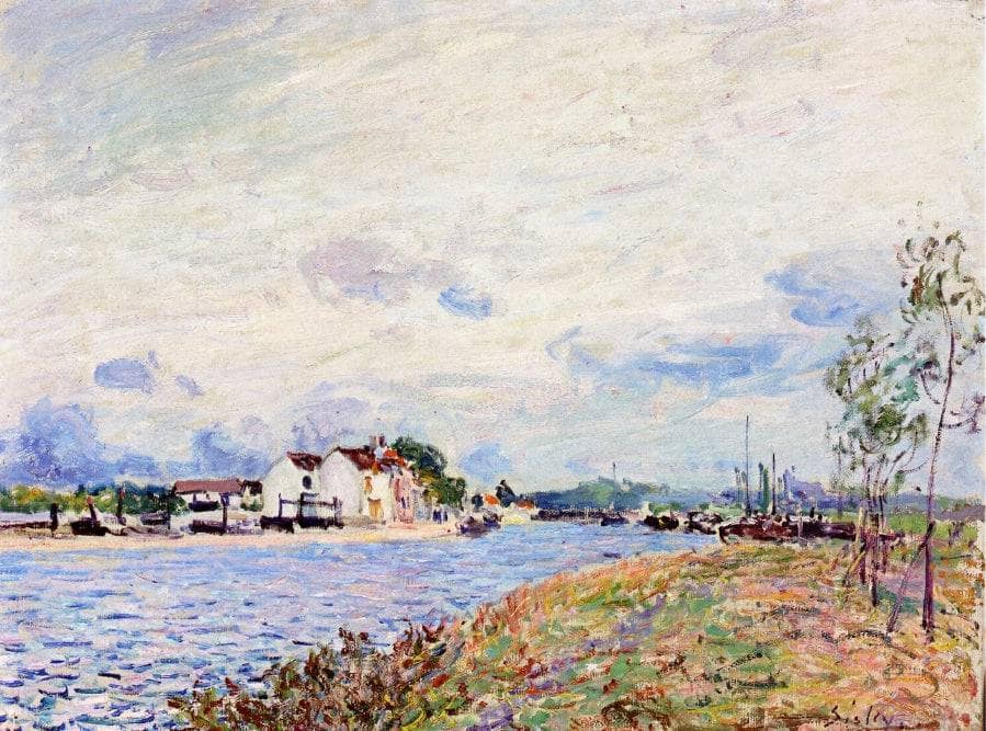 The Mouth of the Loing at Saint Mammes by Alfred Sisley — hand-painted landscape oil painting reproduction on canvas
