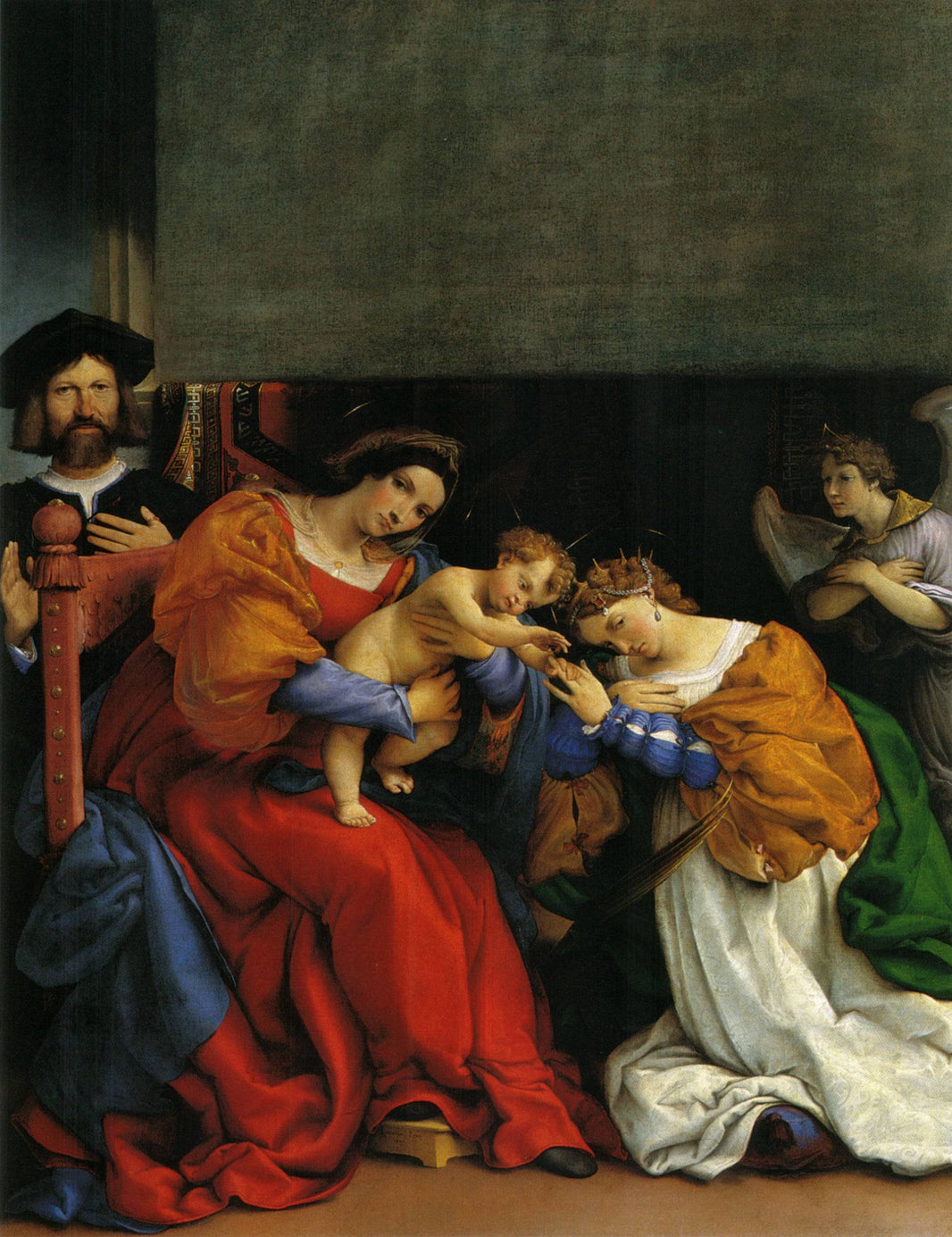 The Mystic Marriage of St. Catherine with the patron Niccolo Bonghi by Lorenzo Lotto, hand-painted animal oil painting reproduction on canvas
