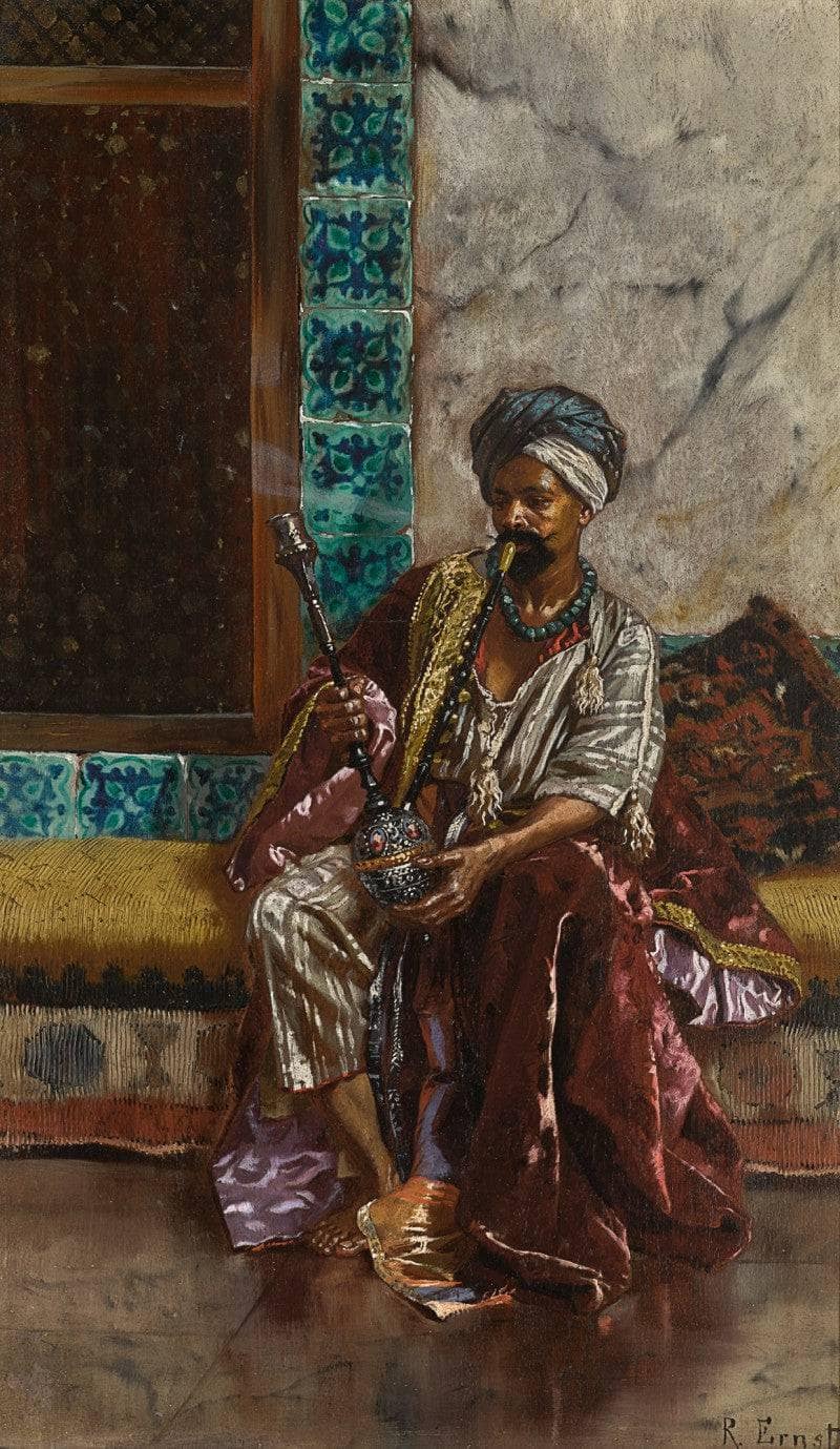 The Nargilah Smoker by Rudolf Ernst — hand-painted portrait oil painting reproduction on canvas