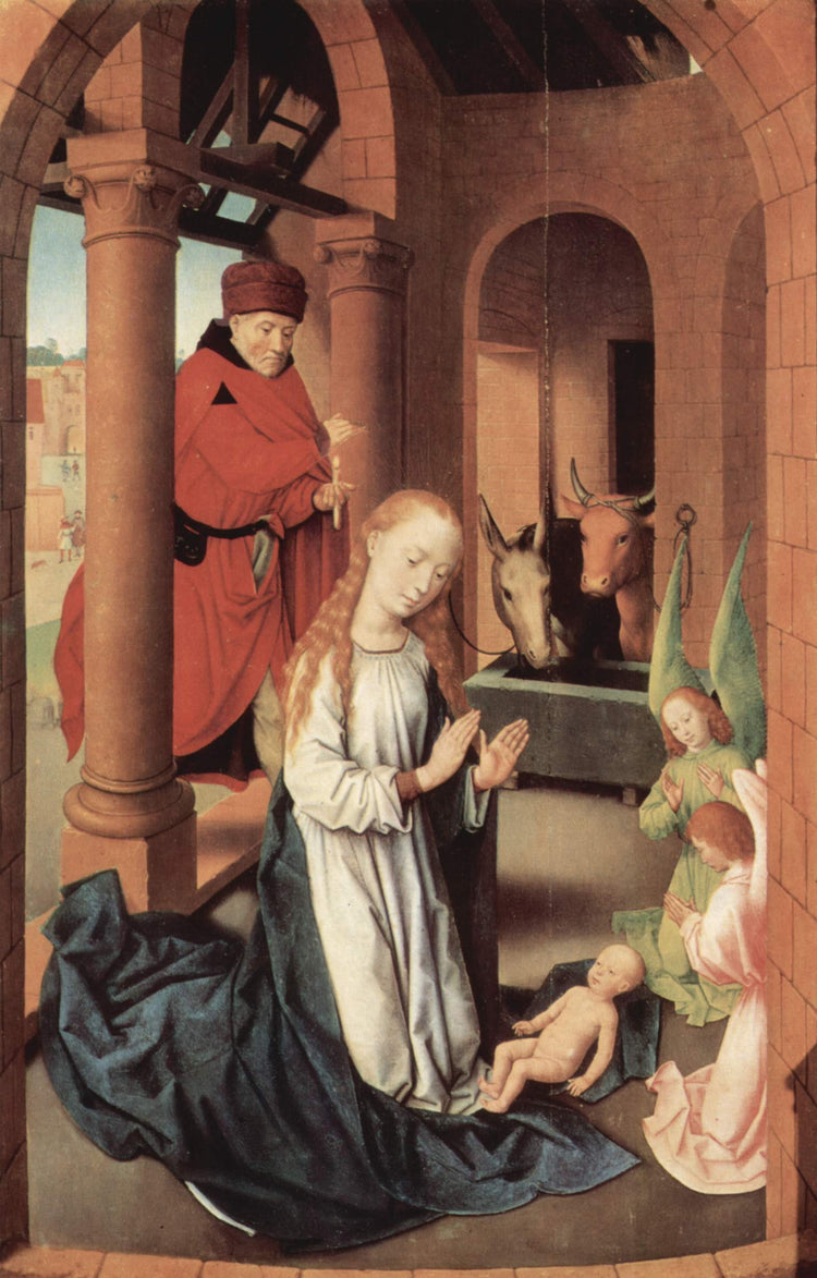 The Nativity, left wing of a triptych of the Adoration of the Magi - Hans Memling