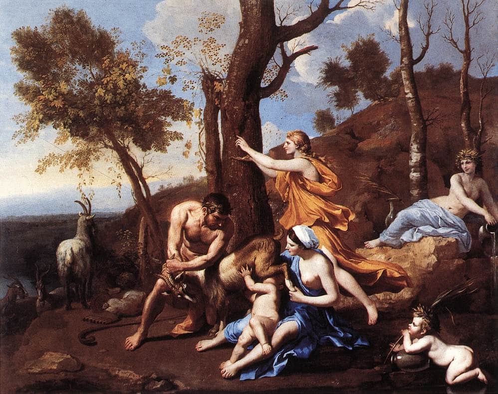 The Nurture of Jupiter by Nicolas Poussin — hand-painted botanical oil painting reproduction on canvas