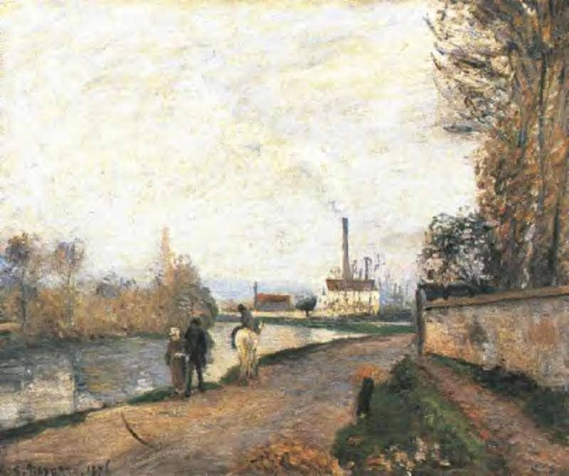 The Oise at Pontoise in Bad Weather by Camille Pissarro — hand-painted landscape oil painting reproduction on canvas