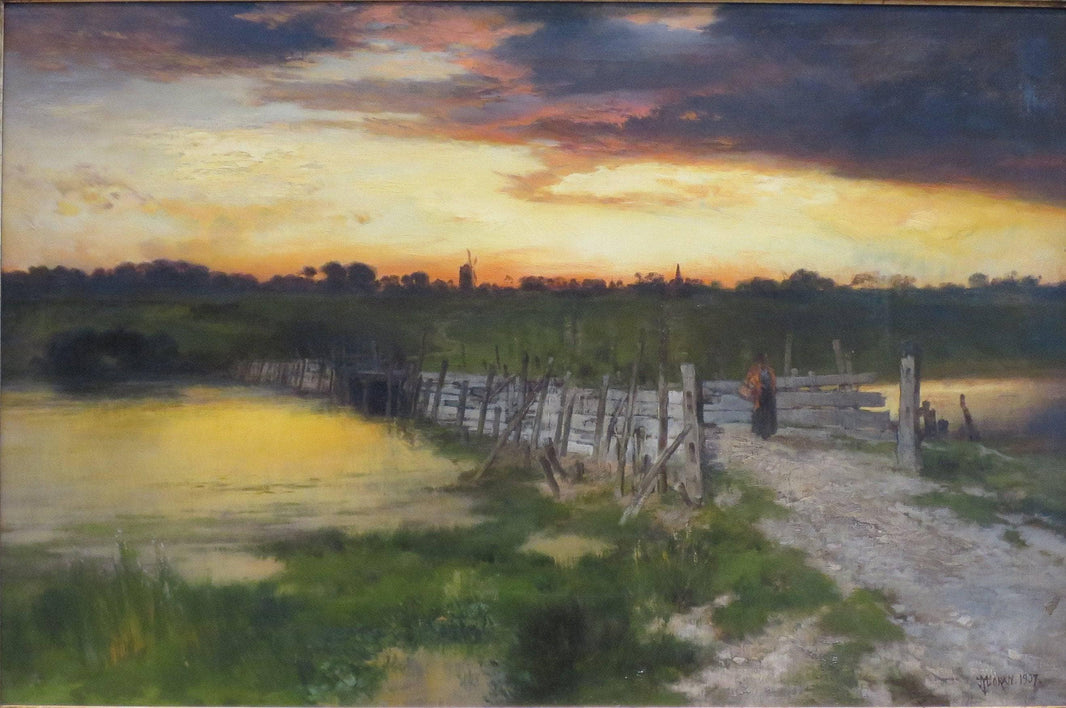 The Old Bridge over Hook Pond, East Hampton, Long Island, New York by Thomas Moran — hand-painted landscape oil painting reproduction on canvas