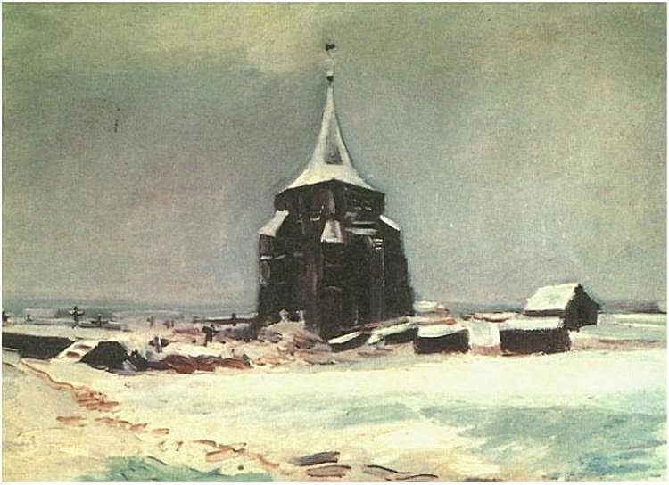 The Old Cemetery Tower at Nuenen in the Snow on gallery wrap
