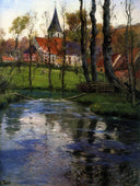 The Old Church by the River by Frits Thaulow — hand-painted botanical oil painting reproduction on canvas