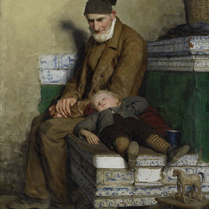 The old Feissli with child on the stove bench