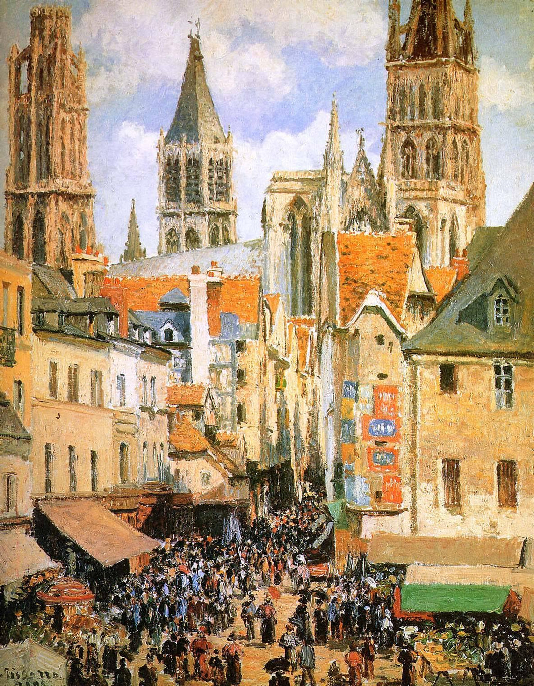 The old market at Rouen by Camille Pissarro — hand-painted architectural oil painting reproduction on canvas