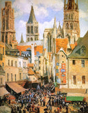 The old market at Rouen by Camille Pissarro — hand-painted architectural oil painting reproduction on canvas