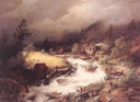 The Old Water Mill by Hermann Ottomar Herzog — river oil painting wall art, Romanticism