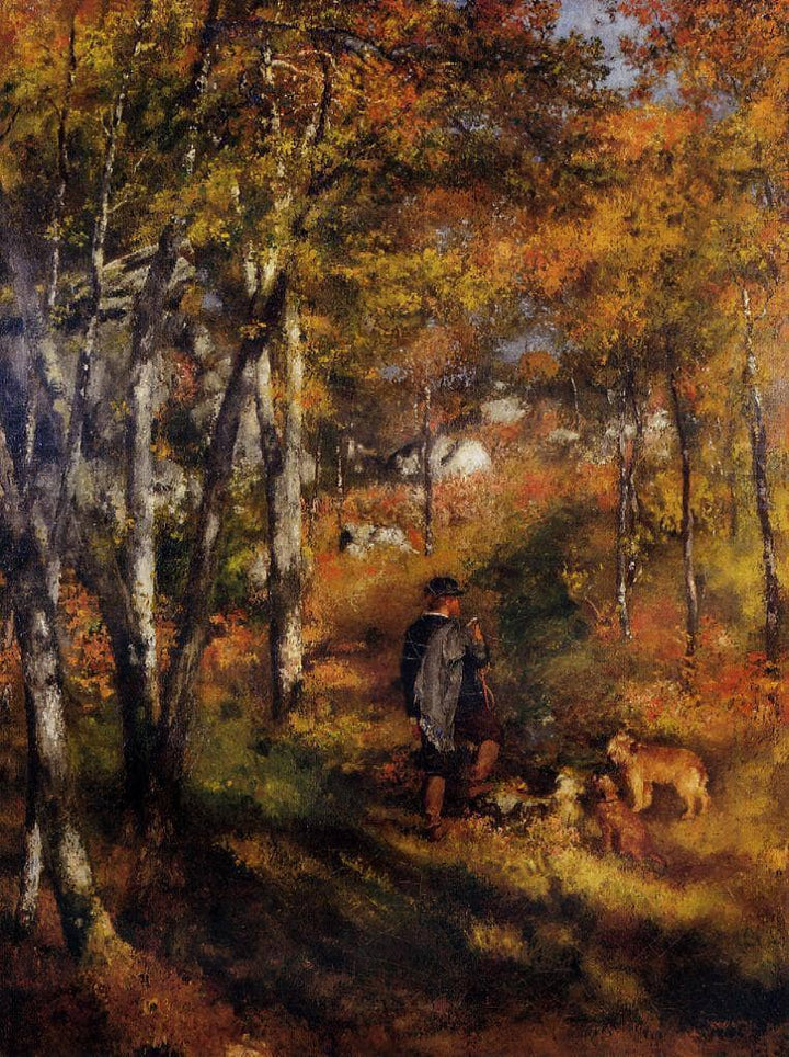 The Painter Jules Le Coeur Walking His Dogs in the Forest of Fontainebleau by Pierre-Auguste Renoir — hand-painted botanical oil painting reproduction on canvas
