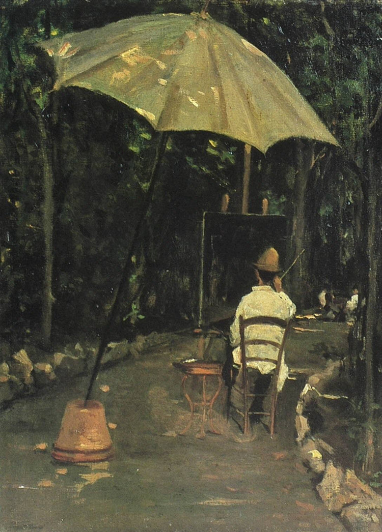 The painter Tommasi painting in the garden - Silvestro Lega