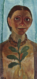 The Painter with Camellia Branch (Self-Portrait) by Paula Modersohn-Becker, flower oil painting wall art, Expressionism