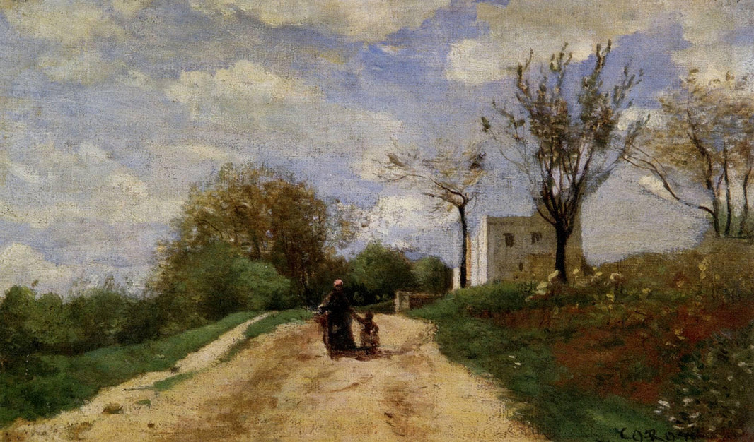 The Path Leading to the House by Camille Corot — hand-painted architectural oil painting reproduction on canvas