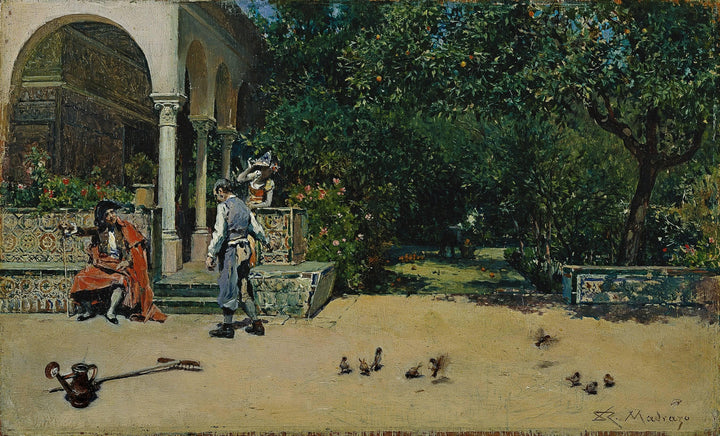 The Pavilion of Carlos V  in the Gardens of the Alcázar of Seville by Raimundo de Madrazo — hand-painted landscape oil painting reproduction on canvas