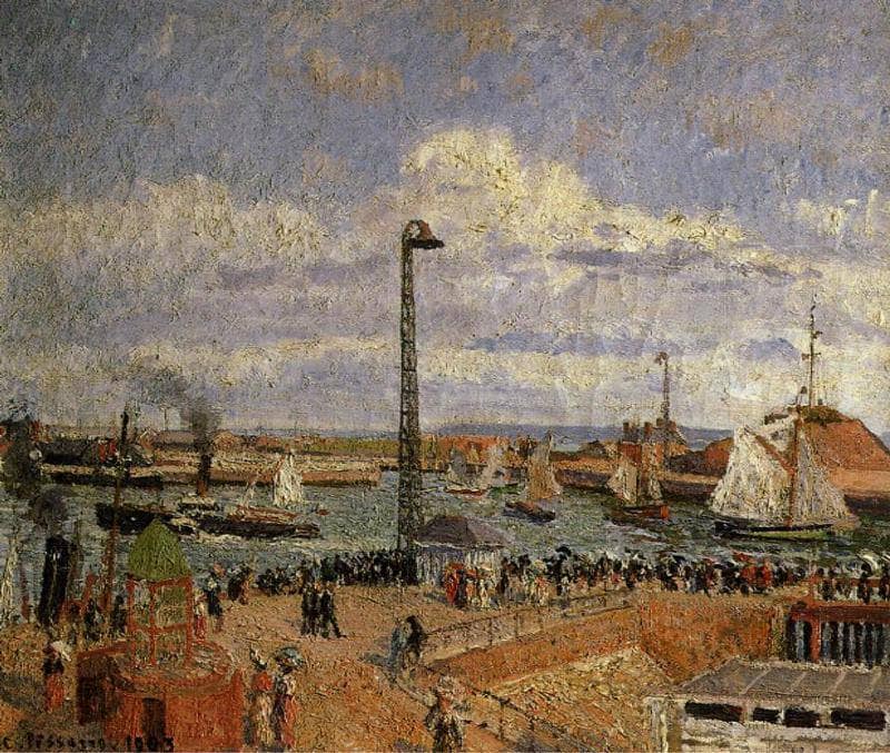 The Pilot's Jetty, Le Havre High Tide, Afternoon Sun by Camille Pissarro — hand-painted landscape oil painting reproduction on canvas
