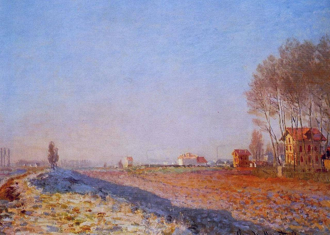 The Plain of Colombes, White Frost by Claude Monet — hand-painted landscape oil painting reproduction on canvas