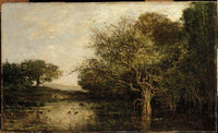 The pond with a herons by Charles-Francois Daubigny — hand-painted animal oil painting reproduction on canvas