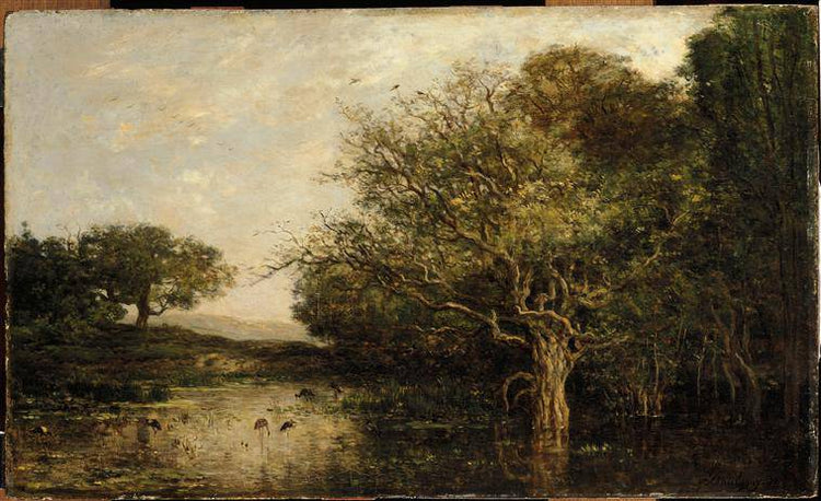 The pond with a herons - Charles-Francois Daubigny