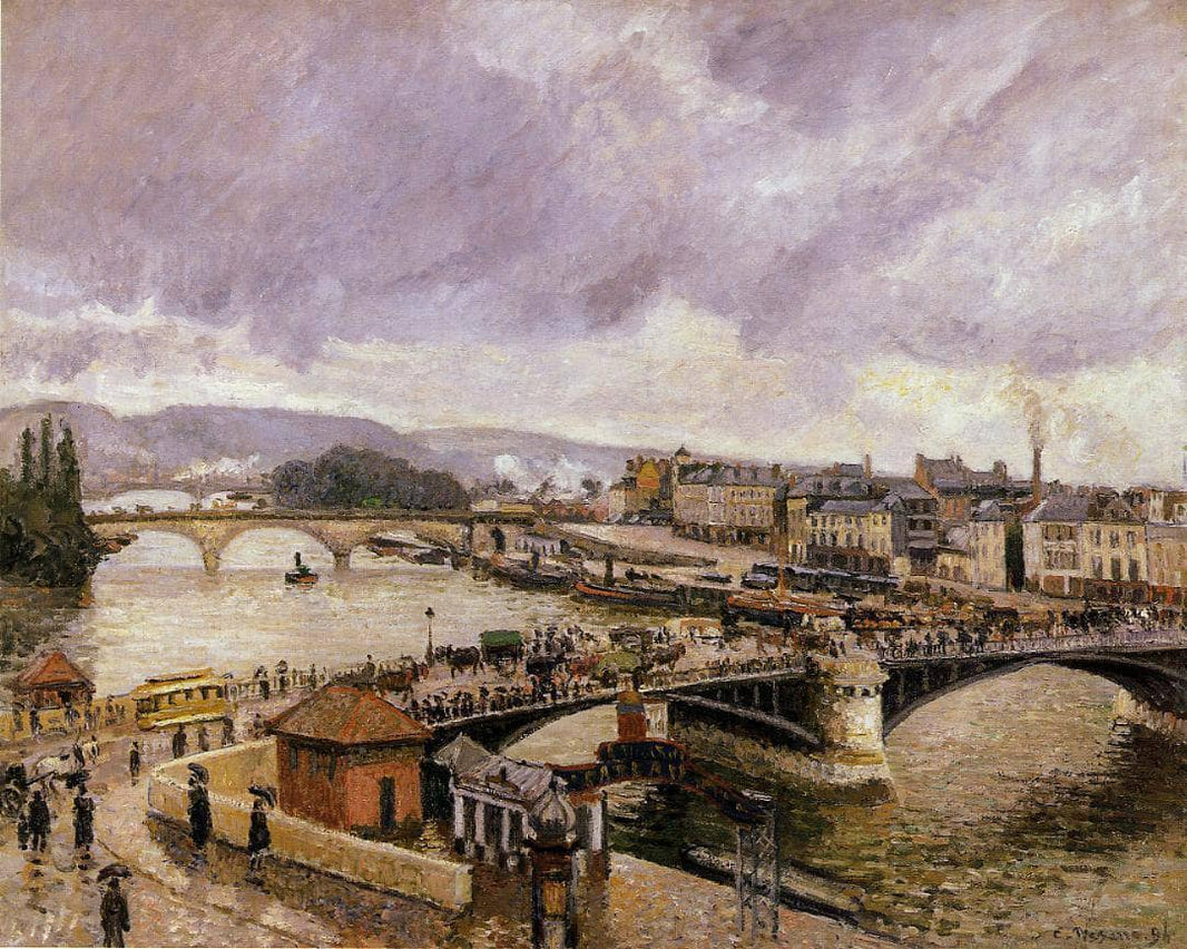 The Pont Boieldieu, Rouen, Rain Effect by Camille Pissarro — hand-painted landscape oil painting reproduction on canvas