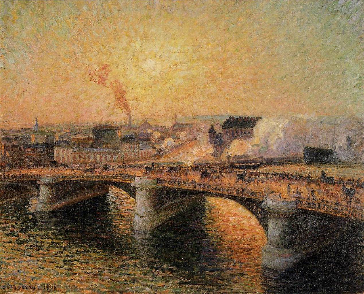 The Pont Boieldieu, Rouen, Sunset - Camille Pissarro