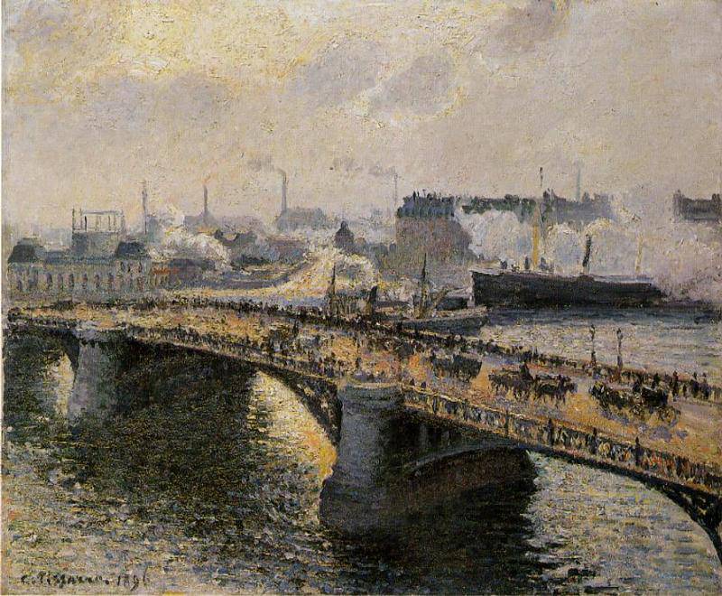 The Pont Boieldieu, Rouen, Sunset, Misty Weather - Camille Pissarro