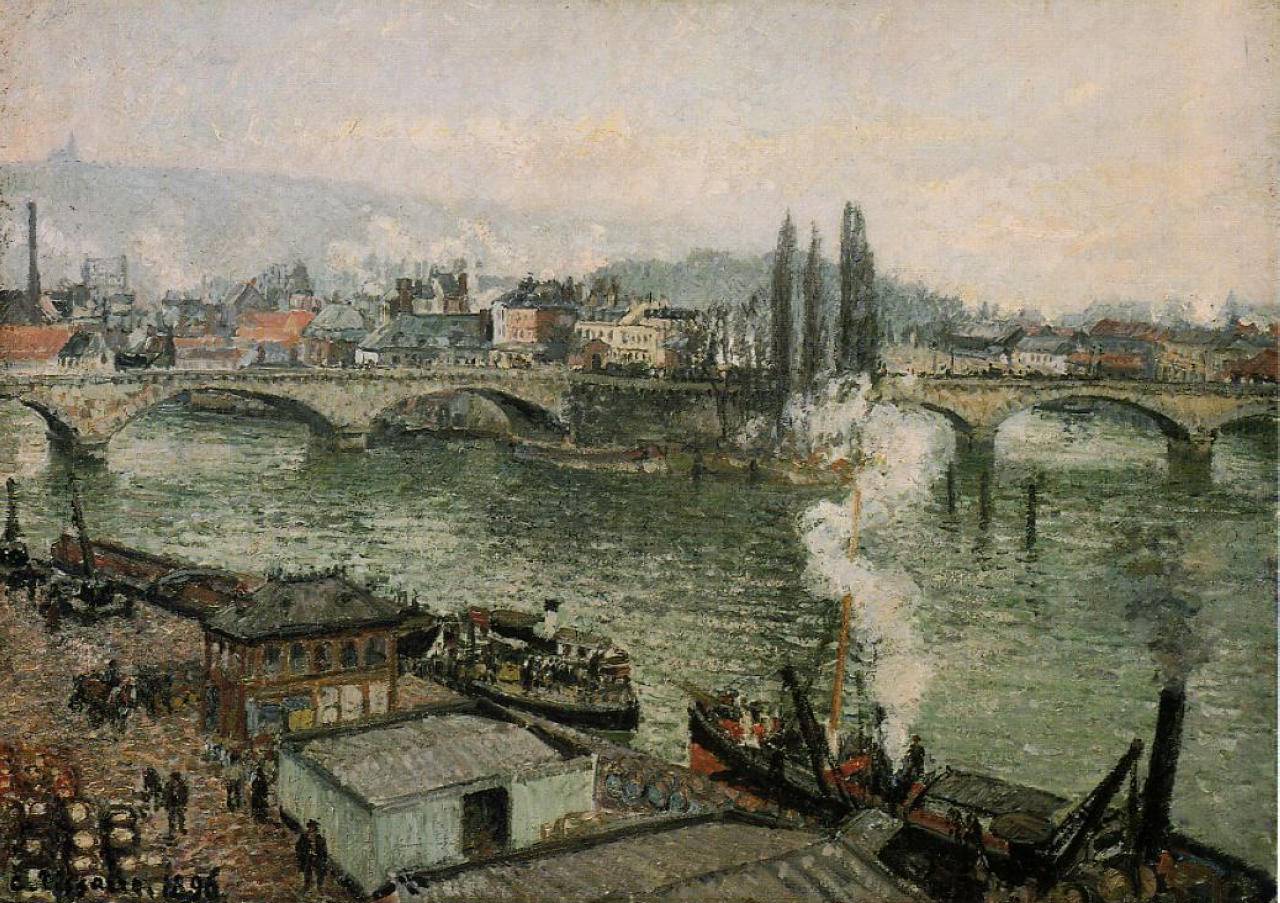 The Pont Corneille, Rouen, Grey Weather - Camille Pissarro