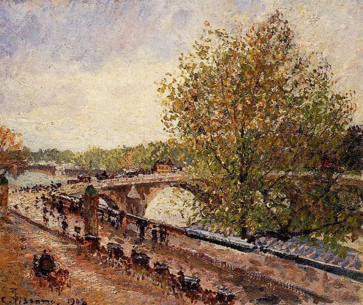 The Pont Royal, Grey Weather, Afternoon, Spring by Camille Pissarro — hand-painted botanical oil painting reproduction on canvas