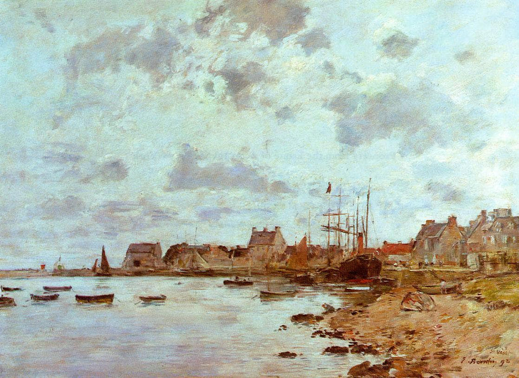 The Port at Saint-Vaast-la-Houghe by Eugene Boudin — hand-painted landscape oil painting reproduction on canvas