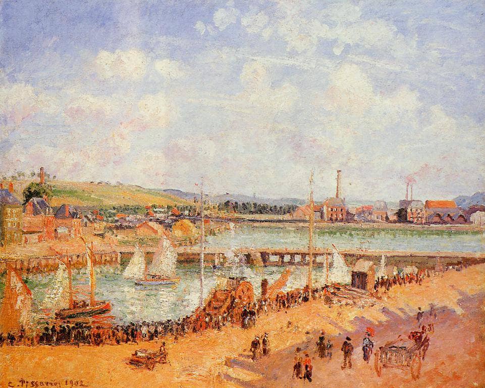 The Port of Dieppe, the Dunquesne and Berrigny Basins High Tide, Sunny Afternoon by Camille Pissarro — hand-painted landscape oil painting reproduction on canvas