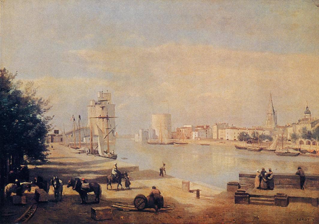 The Port of La Rochelle by Camille Corot — hand-painted landscape oil painting reproduction on canvas