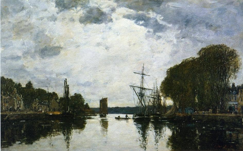 The Port of Landerneau - Finistere by Eugene Boudin — hand-painted botanical oil painting reproduction on canvas